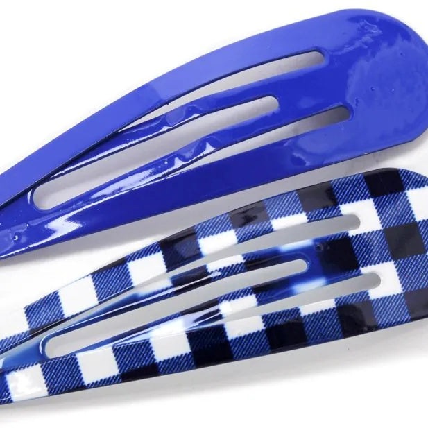 Royal Blue Gingham School Ponytail Holder & Snap Clips Set. - Anilas UK