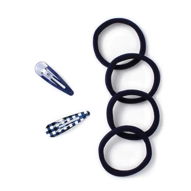 Set of 4 Navy Blue School Ponytail Holder & Snap Clips Set - Anilas UK
