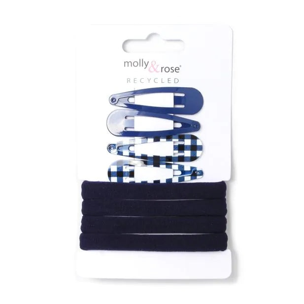 Set of 4 Navy Blue School Ponytail Holder & Snap Clips Set - Anilas UK