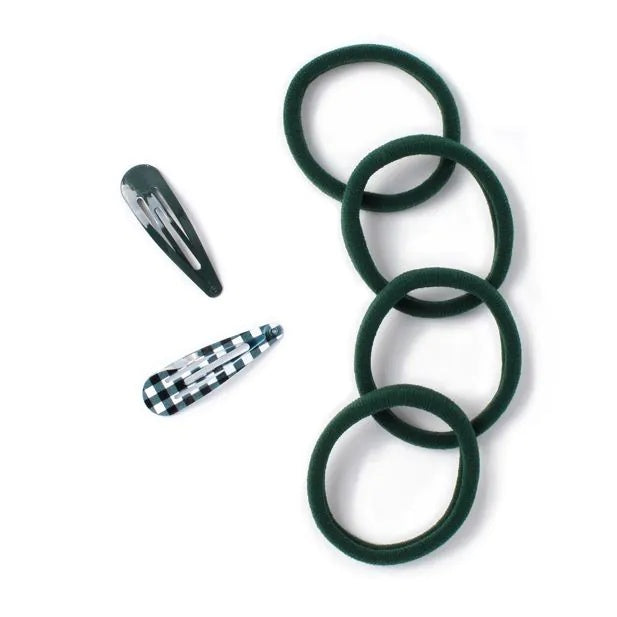 Set of 4 Bottle Green School Ponytail Holder & Snap Clips Set - Anilas UK