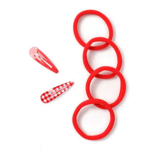 Set of 4 Red Gingham School Ponytail Holder & Snap Clips Set - Anilas UK
