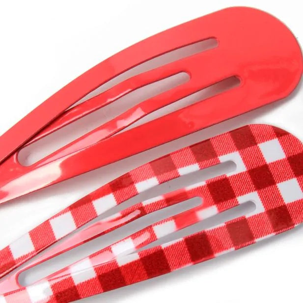 Set of 4 Red Gingham School Ponytail Holder & Snap Clips Set - Anilas UK