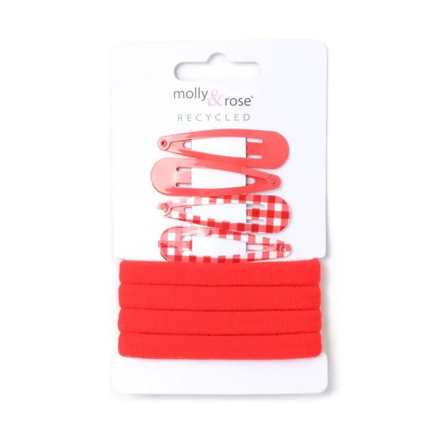 Set of 4 Red Gingham School Ponytail Holder & Snap Clips Set - Anilas UK