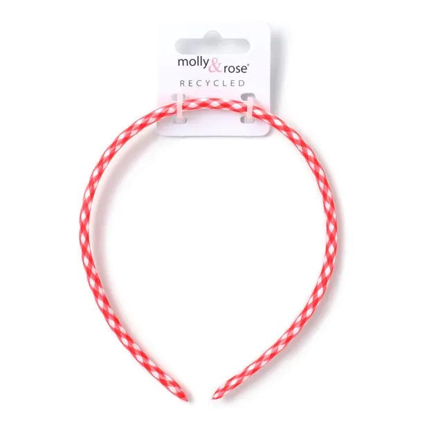 Girls Red Gingham Alice band, 1cm wide - Anilas UK