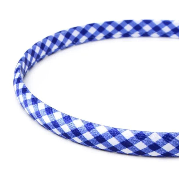 Girls Royal Blue Gingham Alice band, 1cm wide - Anilas UK