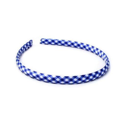 Girls Royal Blue Gingham Alice band, 1cm wide - Anilas UK