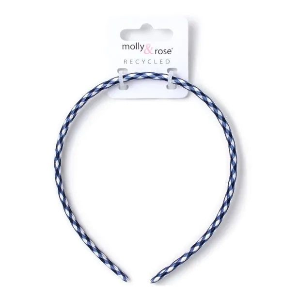 Girls Navy Gingham Alice band, 1cm wide - Anilas UK