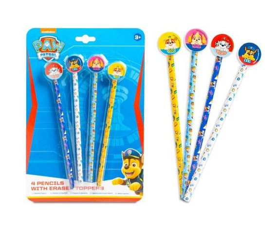 Paw Patrol Pencils With Eraser Toppers (pack of 4) - Anilas UK
