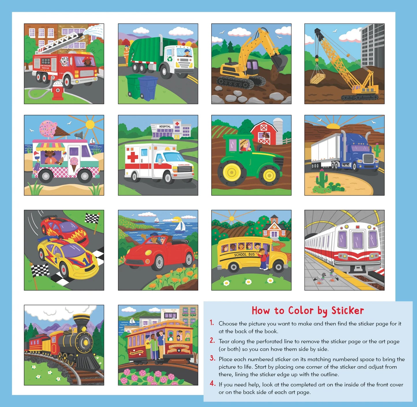 My First Color-By-Sticker Book - Cars, Trucks, & Trains - Anilas UK