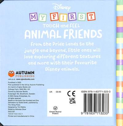 Disney My First Touch and Feel Animal Friends Book Feat Simba, The Dalmatians, Dumbo and more.