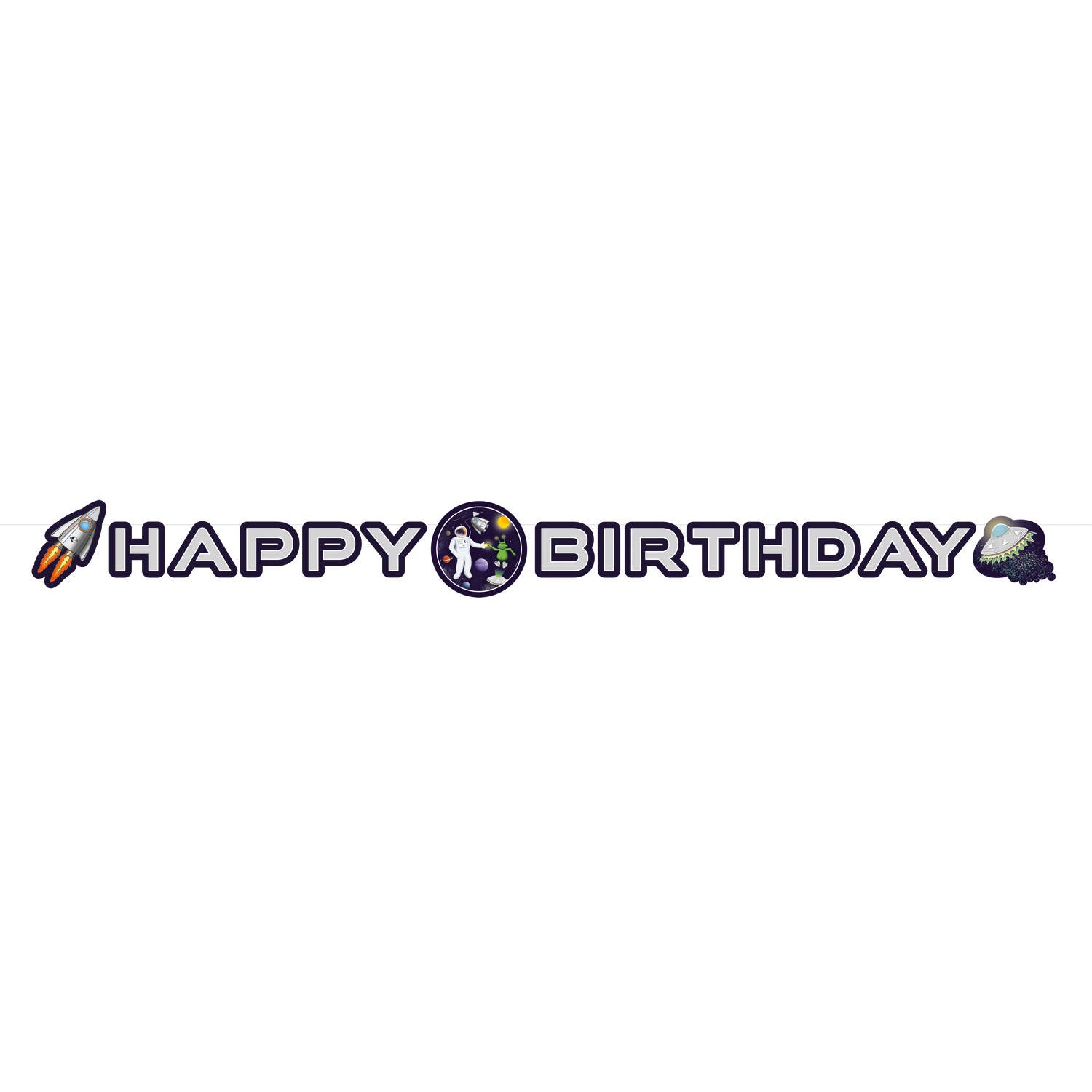 Space Party Happy Birthday Letter Banner 192 x 12 cm - Anilas UK