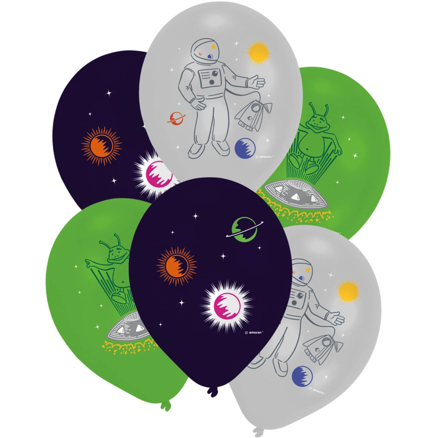 Space Party Latex Balloons 33 cm, 6 Pack - Anilas UK