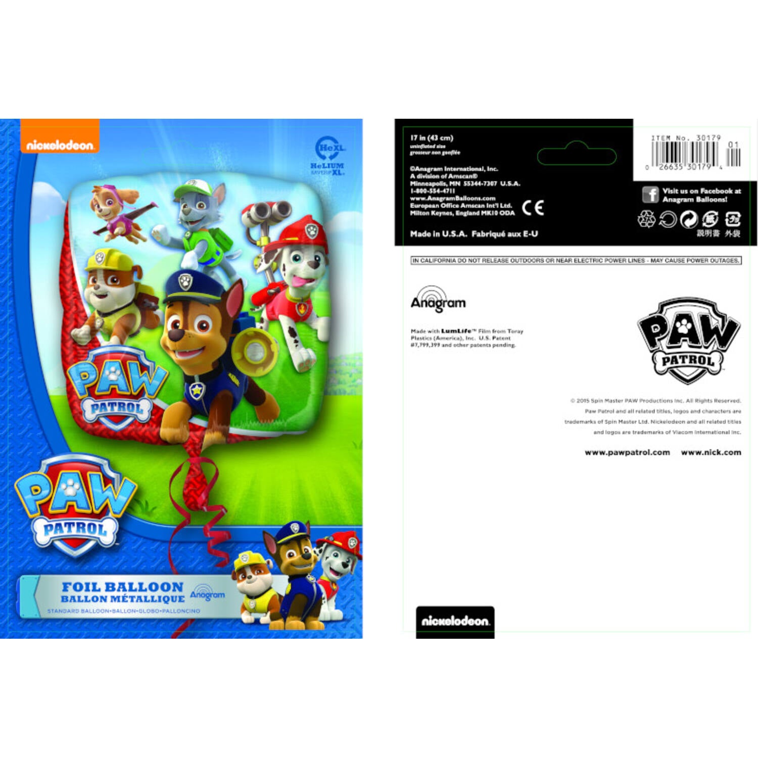 Paw Patrol Square Foil Balloon 43cm - Anilas UK
