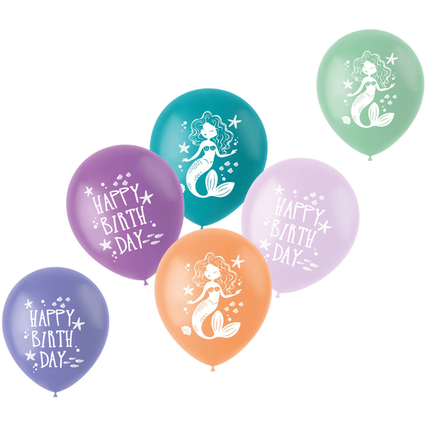 Mermaid Magic Latex Birthday Party Balloons - (33 cm - 6 pieces) - Anilas UK