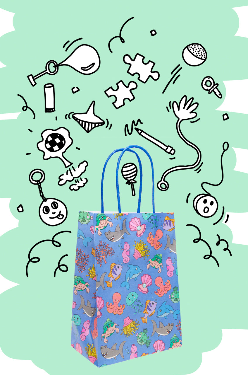 Sea Animals Paper Gift Bag, 22 x 16 x 9 cm, with Handles - Anilas UK