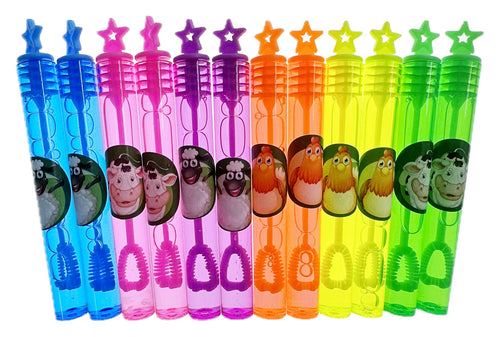 12 Farm Themed Neon Bubble Wands with Star Topper - Anilas UK