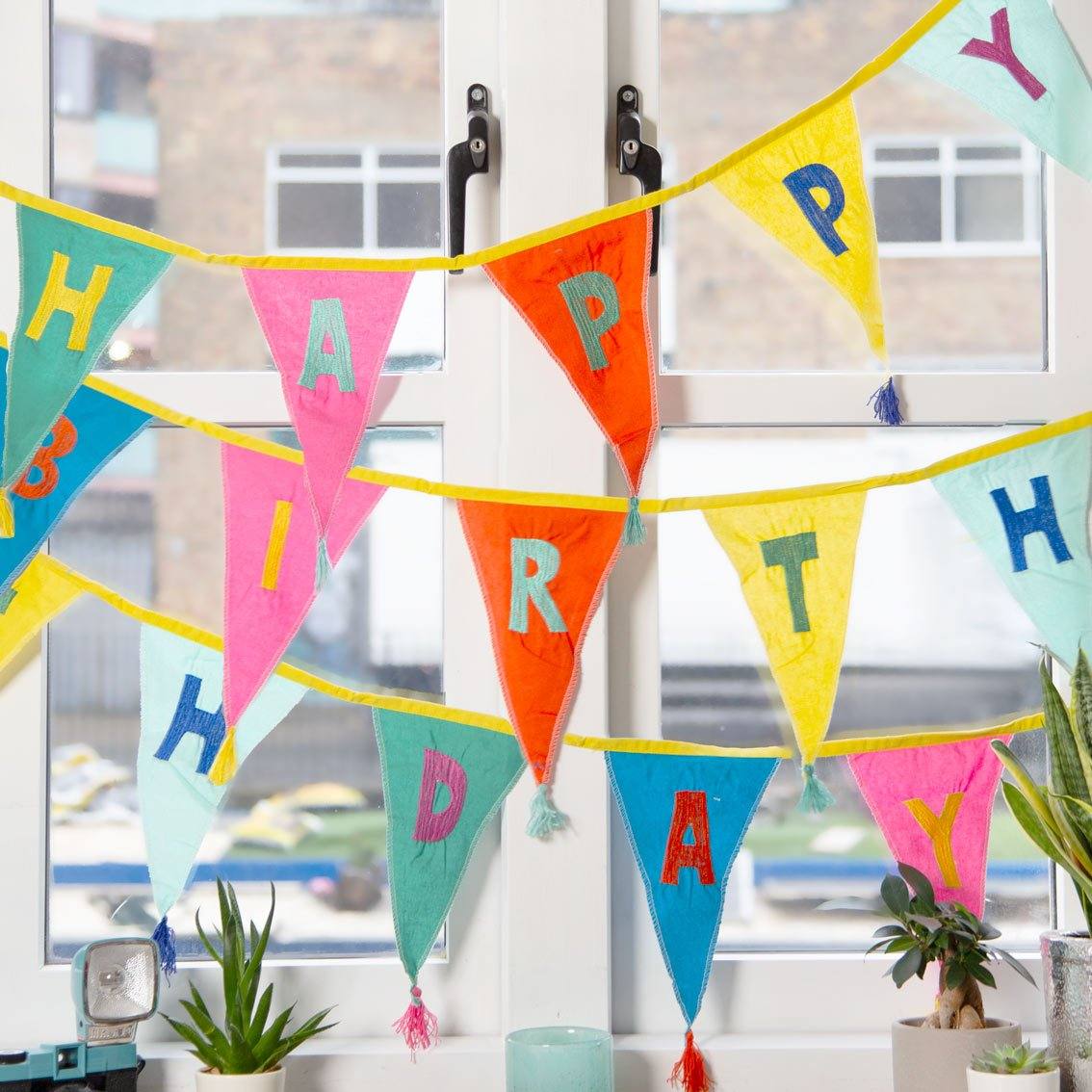 Rainbow 'Happy Birthday' Fabric Bunting - 3m - Anilas UK
