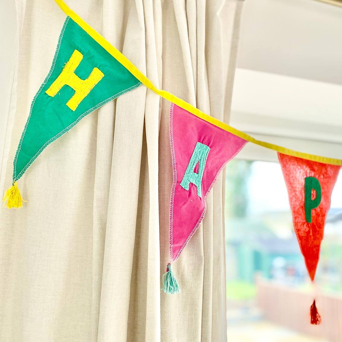 Rainbow 'Happy Birthday' Fabric Bunting - 3m - Anilas UK