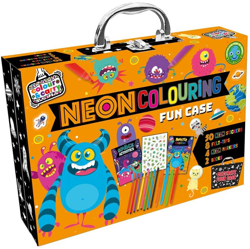 Neon Colouring Activity Fun Case - Monsters & Space Colour and Carry Kit - Anilas UK