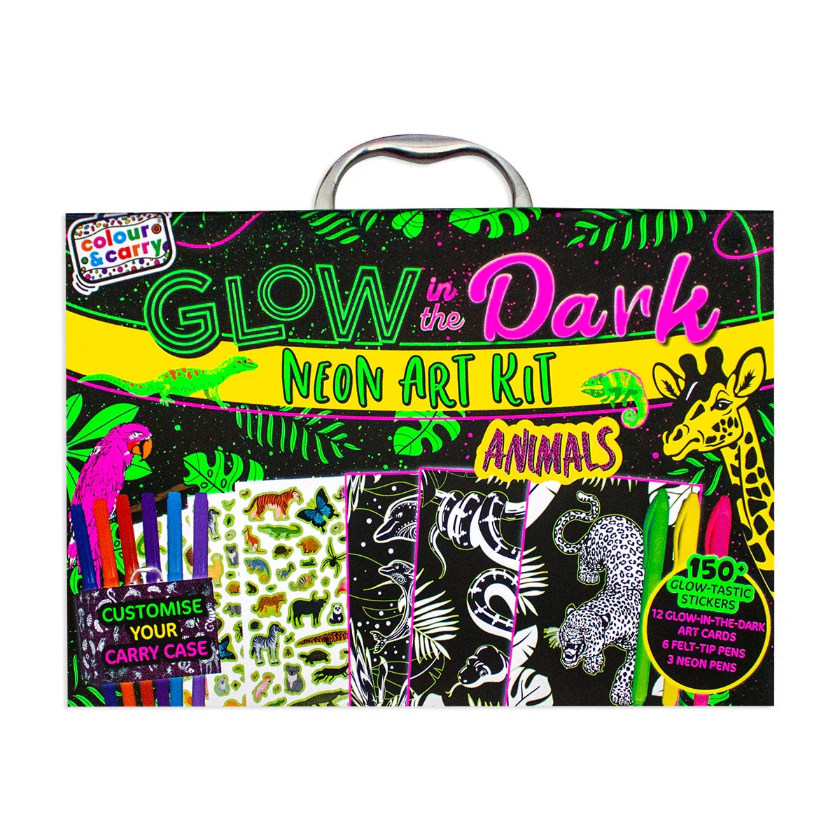 Glow in the Dark Neon Art Activity Fun Case - Animals Colour and Carry Kit - Anilas UK