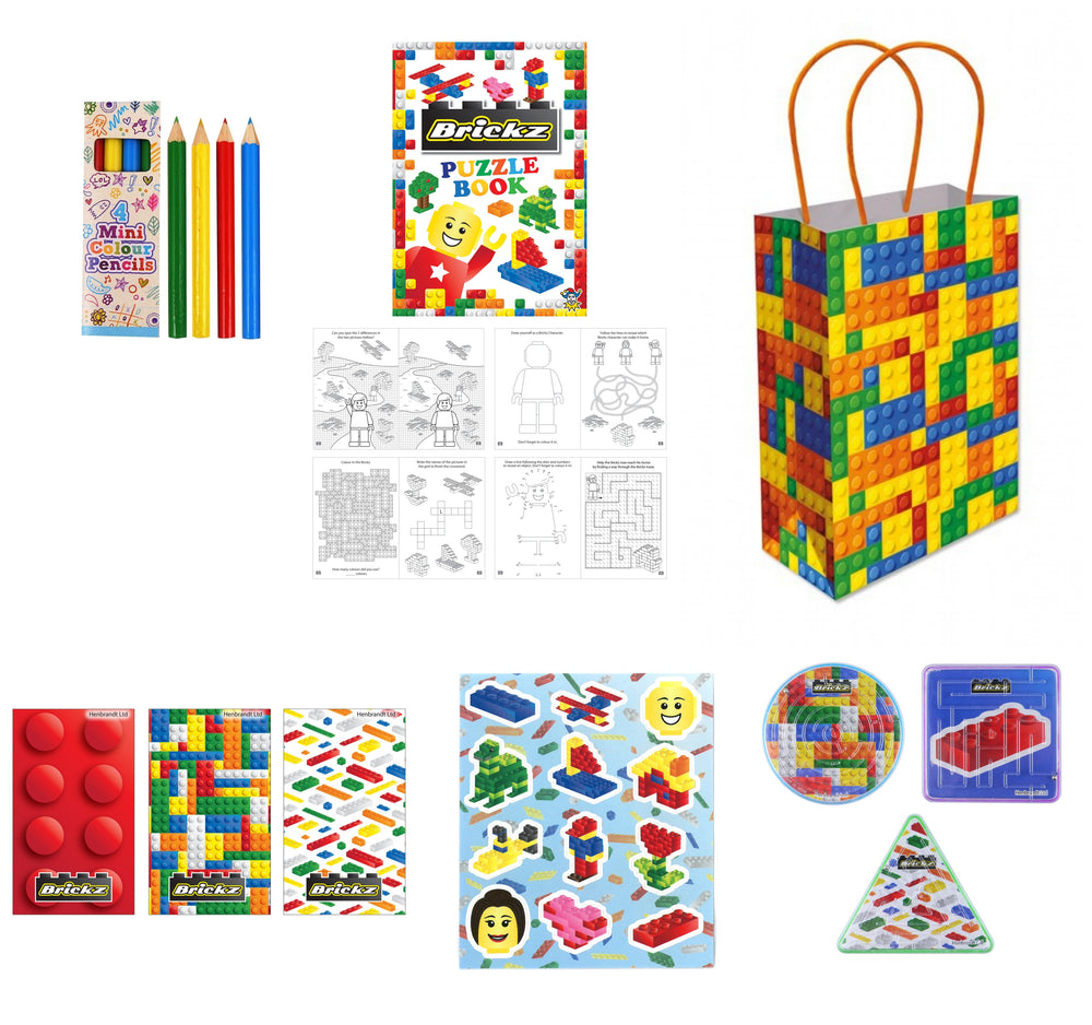 Bricks themed 12 Party Bags with Fillers - Anilas UK