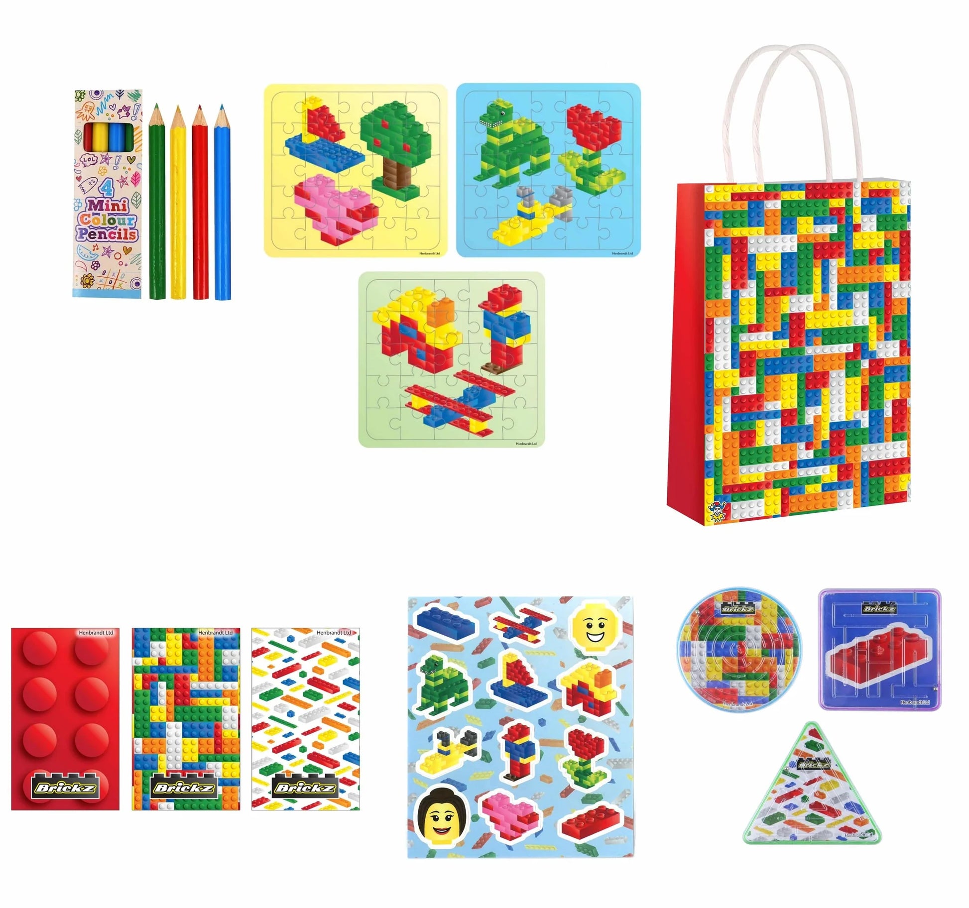 Complete Bricks Themed Party Pack for 8 people Including Tableware and Favours - Anilas UK