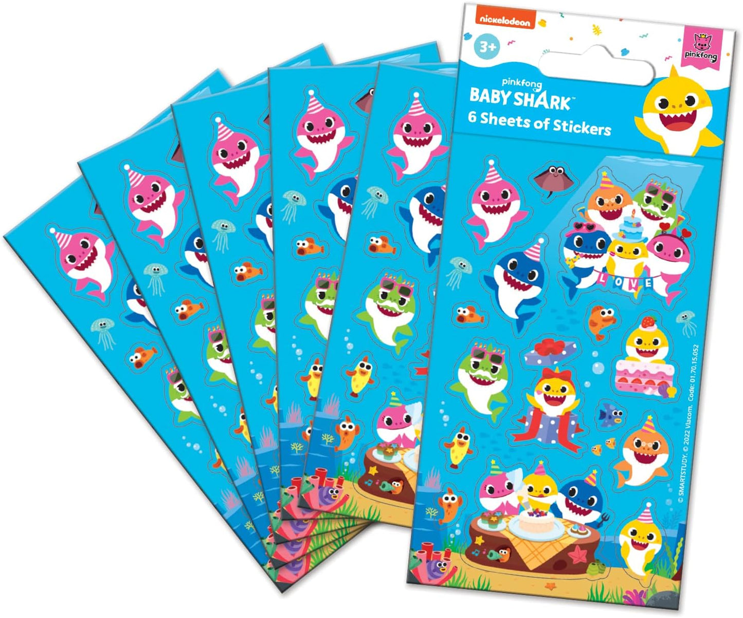 Baby Shark Sticker Pack - 6 Sheets of Stickers - Anilas UK