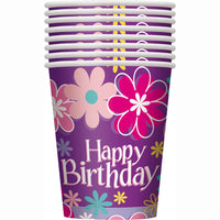 Birthday Blossoms Paper Cups (Pack of 8) - Anilas UK
