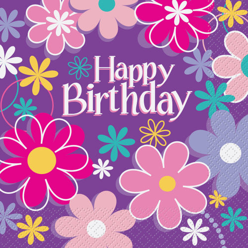 Birthday Blossoms Napkins (Pack Of 16) - Anilas UK