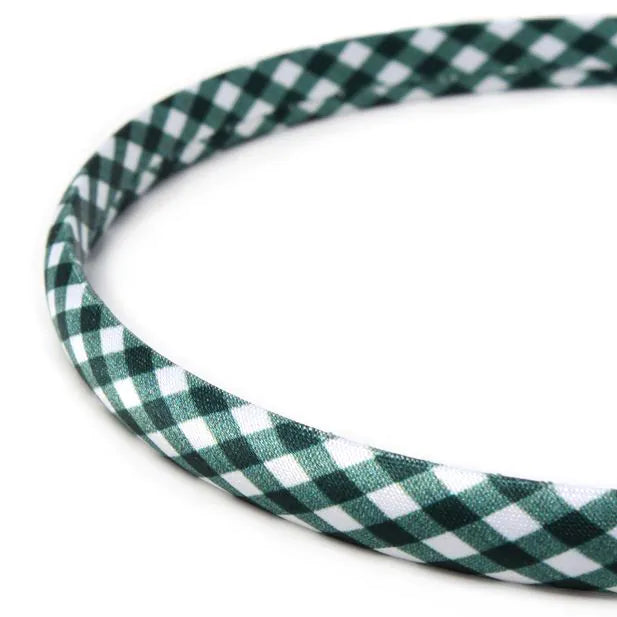 Bottle Green Gingham School Alice Band, 1 cm Wide, Recycled Materials - Anilas UK