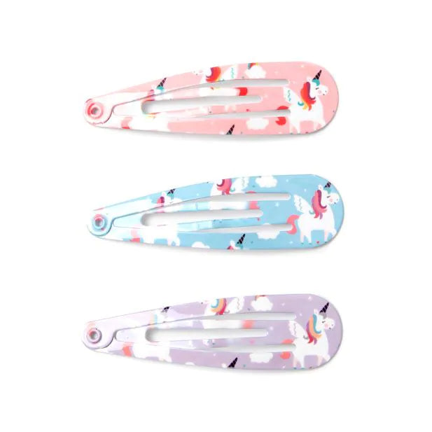Pack of 6 Assorted Printed Unicorn Snap Clips - 5cm