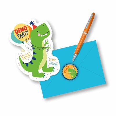 Dino-Mite Dinosaur Party Invites With Envelopes (Pack Of 8) - Anilas UK