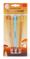 
              Wild Savannah: Lion, Elephant & Giraffe Set of 3 Erasable Pens - Anilas UK
            