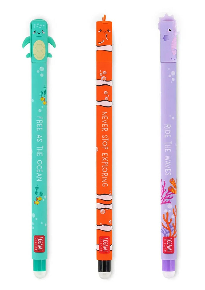 Legami Under the Sea Set of 3 Erasable Gel Pens - Turtle, Clownfish & Seahorse - Anilas UK