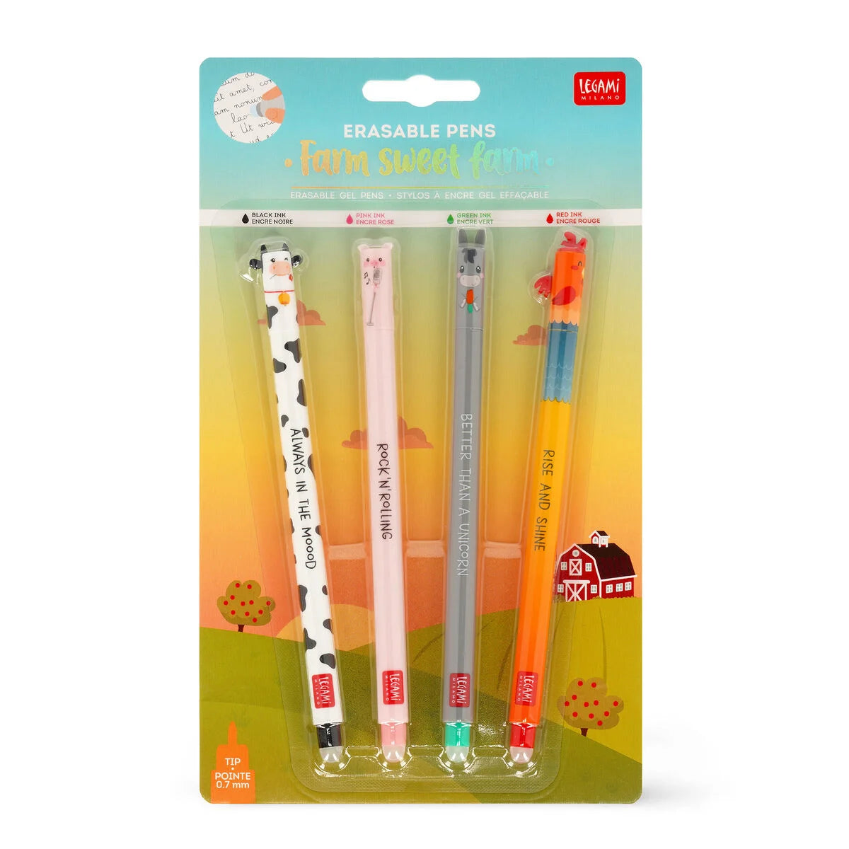 Set of 4 Erasable Gel Pens - Farm Sweet Farm - Anilas UK