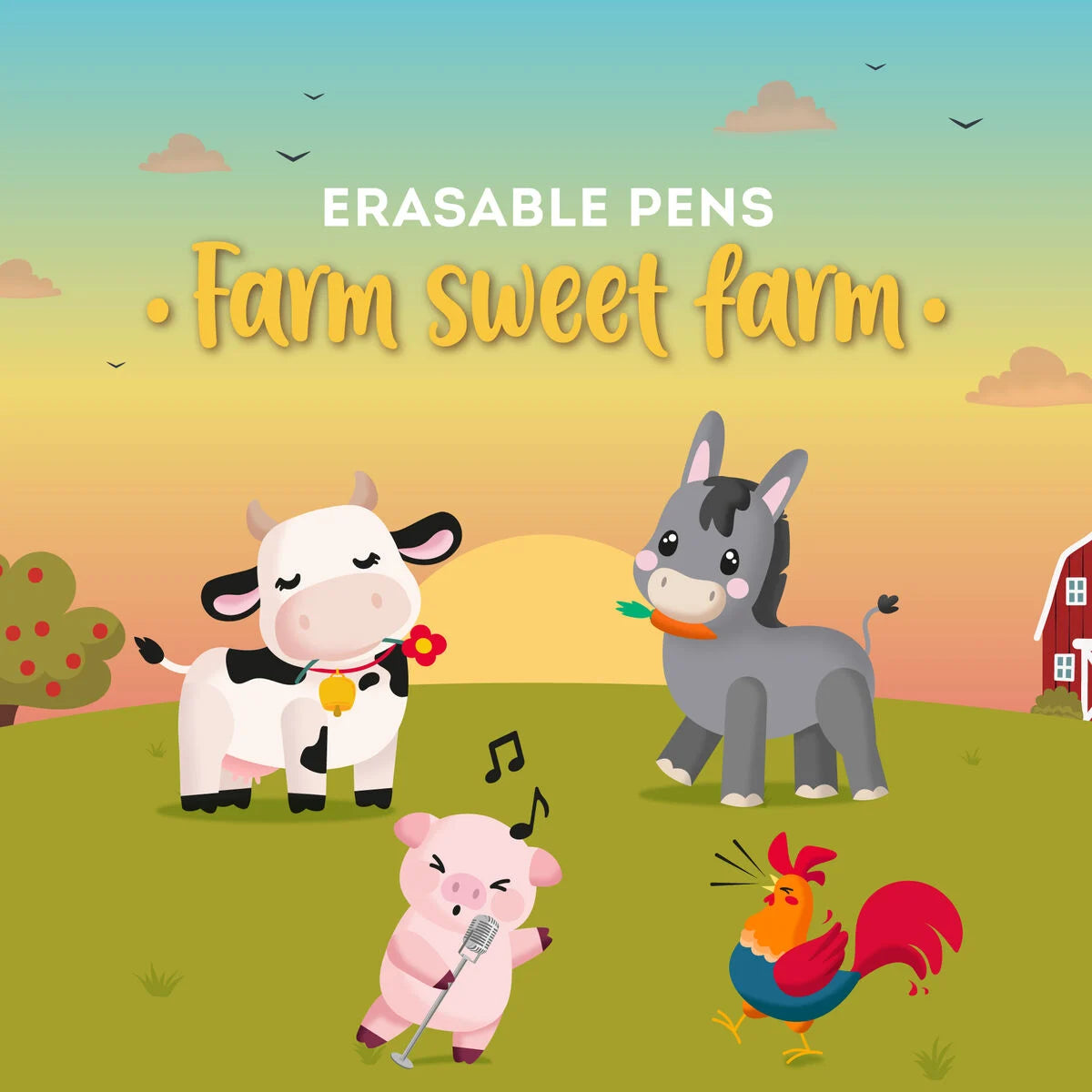 Set of 4 Erasable Gel Pens - Farm Sweet Farm - Anilas UK