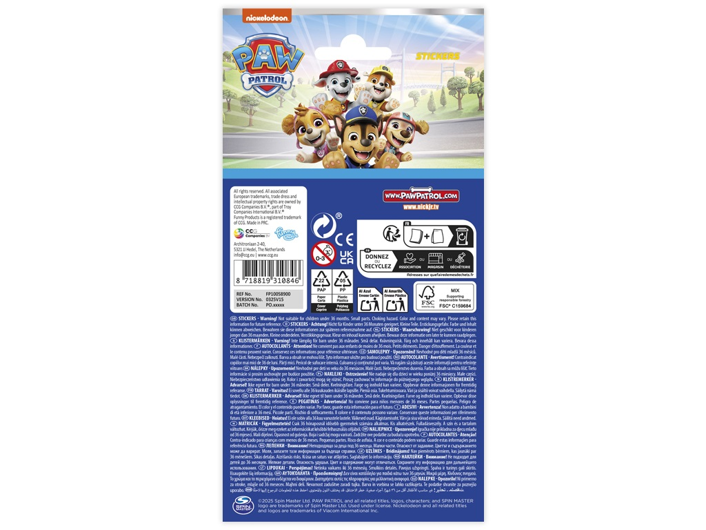 Paw Patrol Glitter Stickers Pack 10 x 20cm - Anilas UK