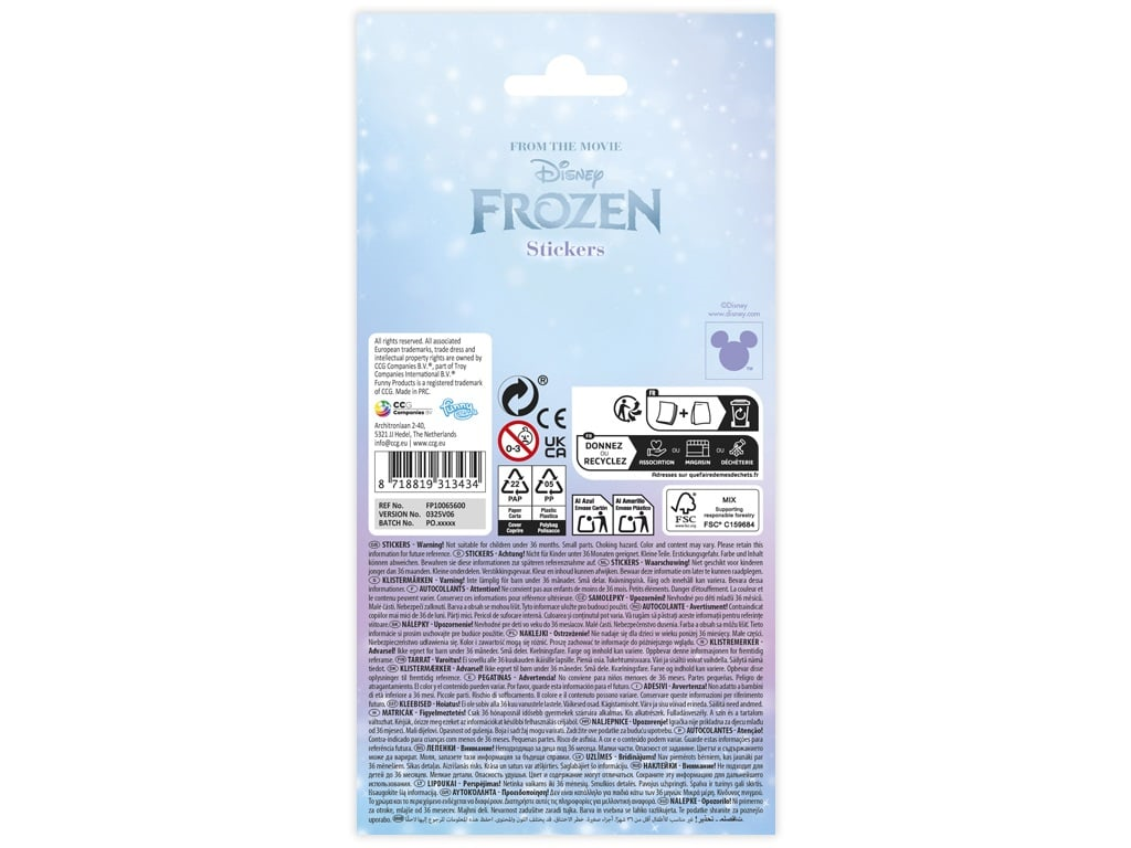 Disney Frozen Glitter Stickers Pack 10 x 20cm - Anilas UK