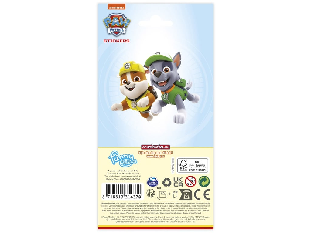 Paw Patrol Stickers with captions Pack 10 x 20cm - Anilas UK