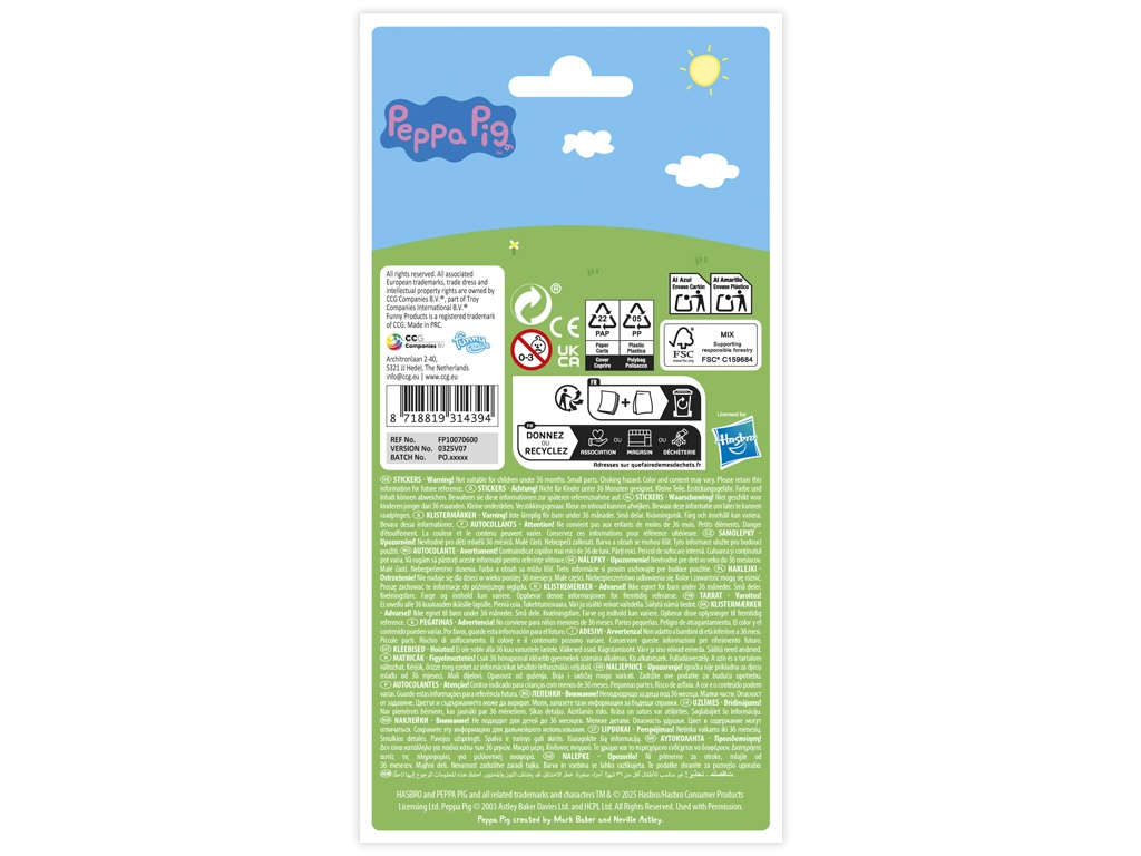 Peppa Pig Glitter Stickers Pack 10 x 20cm - Anilas UK