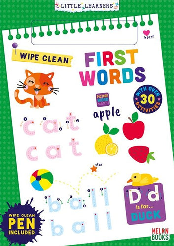 First Words Wipe Clean Book with Pen - Anilas UK
