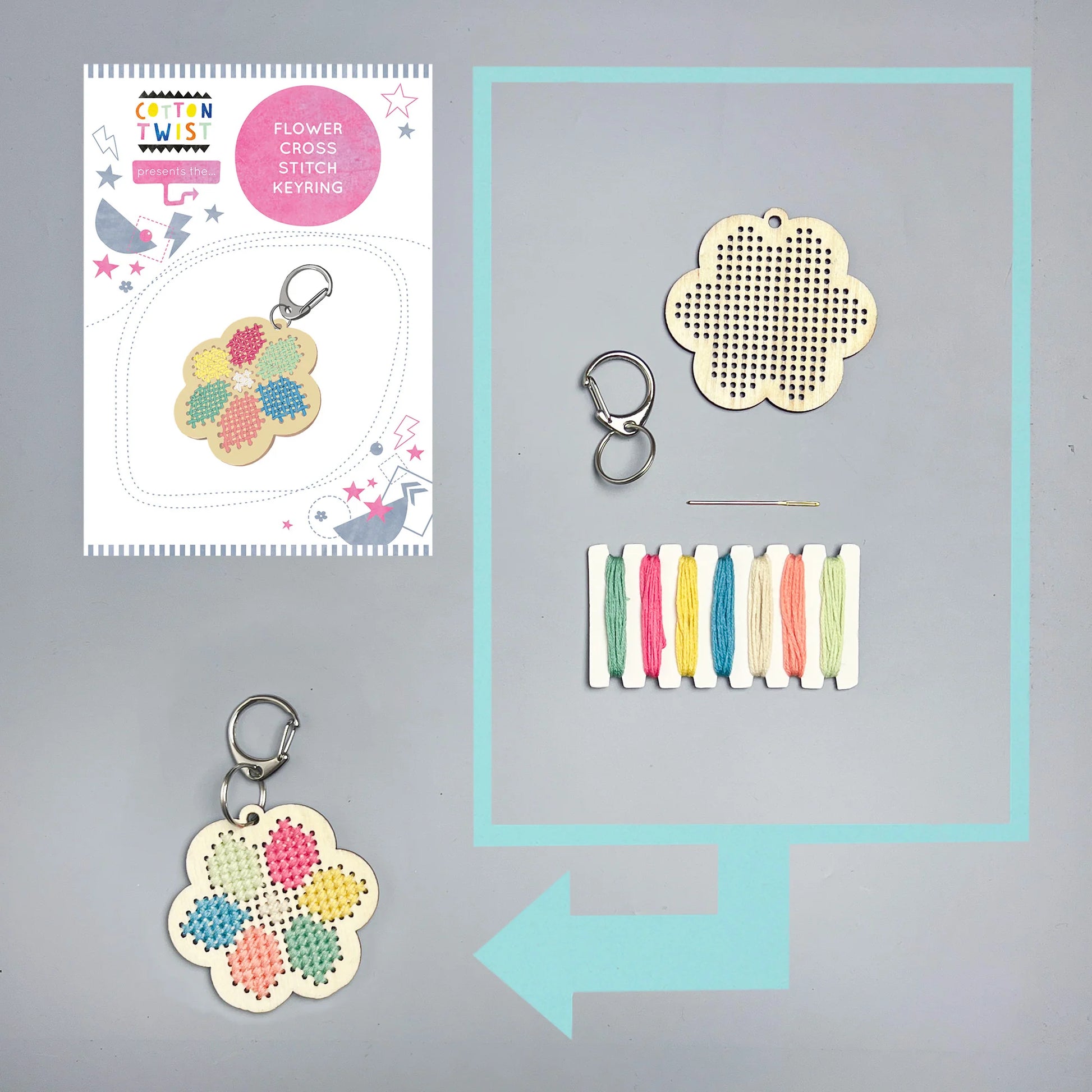 Make Your Own Flower Cross Stitch Keyring - Anilas UK