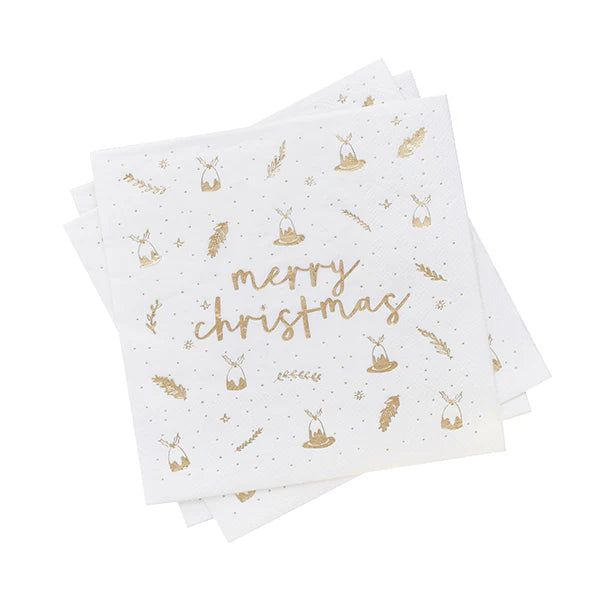 Gold Foiled Merry Christmas Paper Napkins (Pack of 20) - Anilas UK