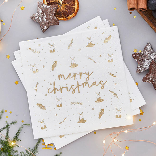 Gold Foiled Merry Christmas Paper Napkins (Pack of 20) - Anilas UK