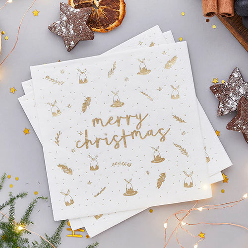 Gold Foiled Merry Christmas Paper Napkins (Pack of 20) - Anilas UK