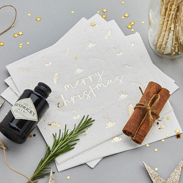 Gold Foiled Merry Christmas Paper Napkins (Pack of 20) - Anilas UK