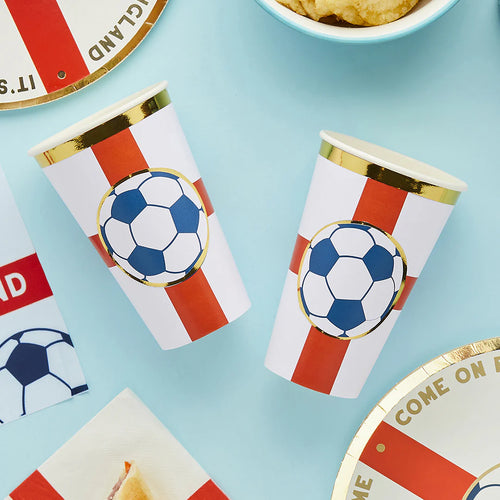 Come On England Football Jumbo Paper Cups (Pack of 8) - Anilas UK