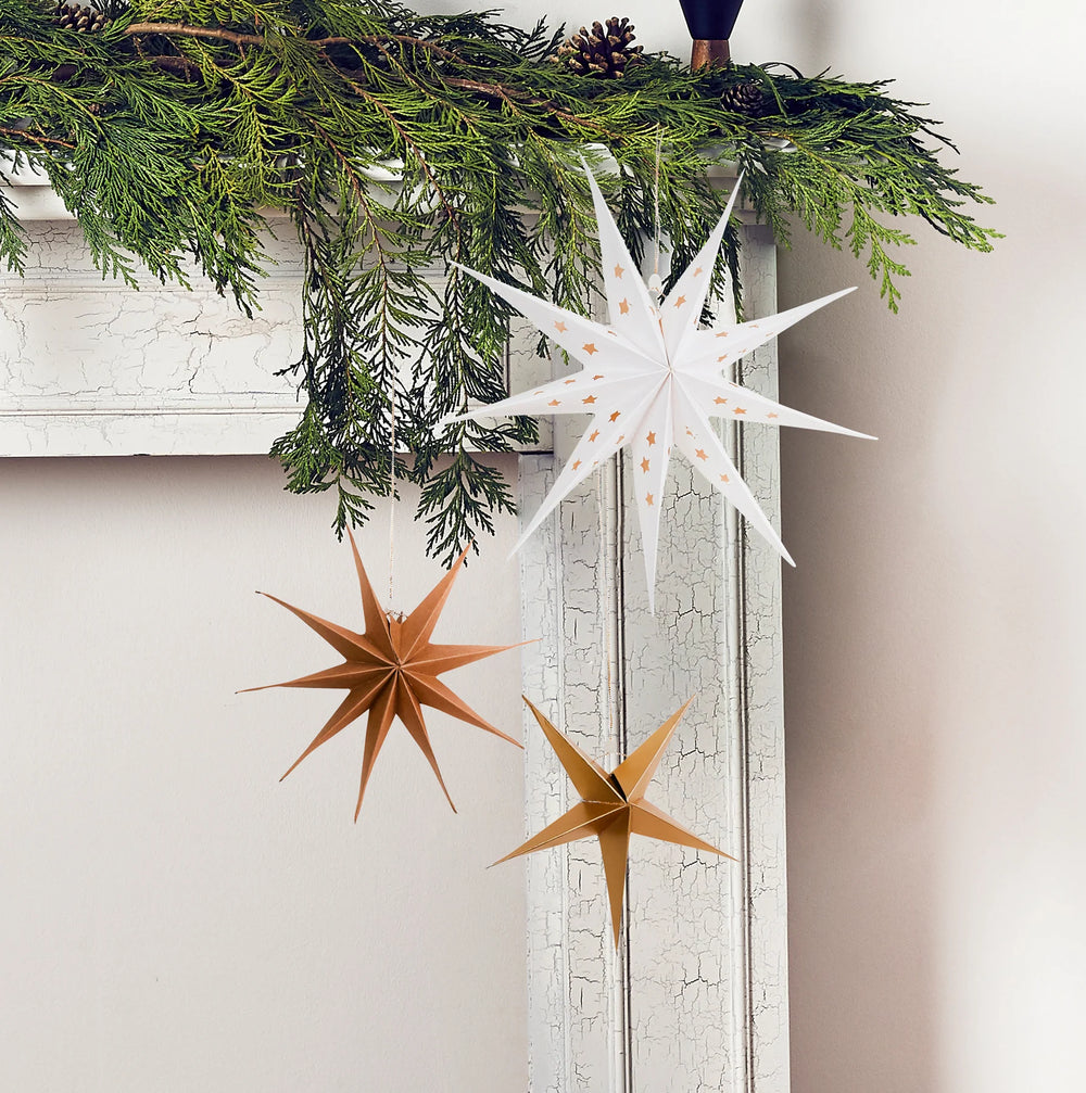 White, Gold & Kraft Hanging Star Set 3 Pack - Anilas UK