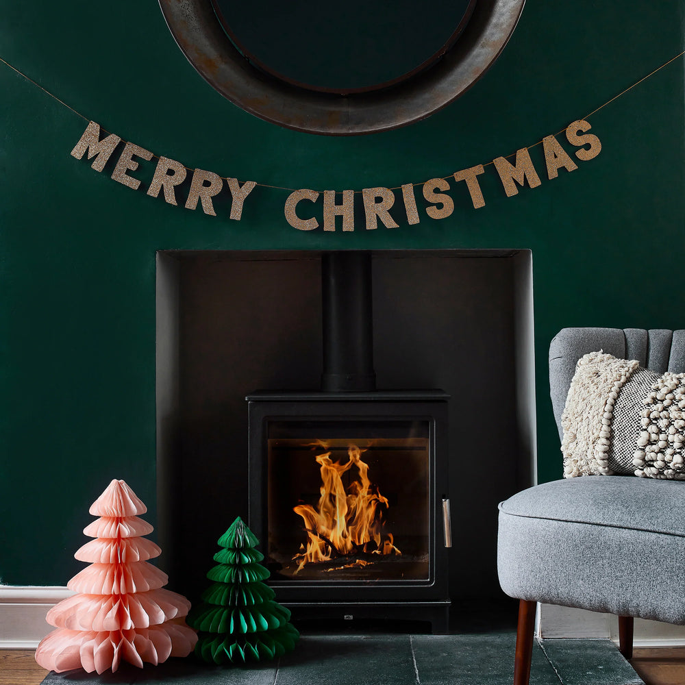 Merry Christmas Wooden Glitter Covered Banner - Anilas UK