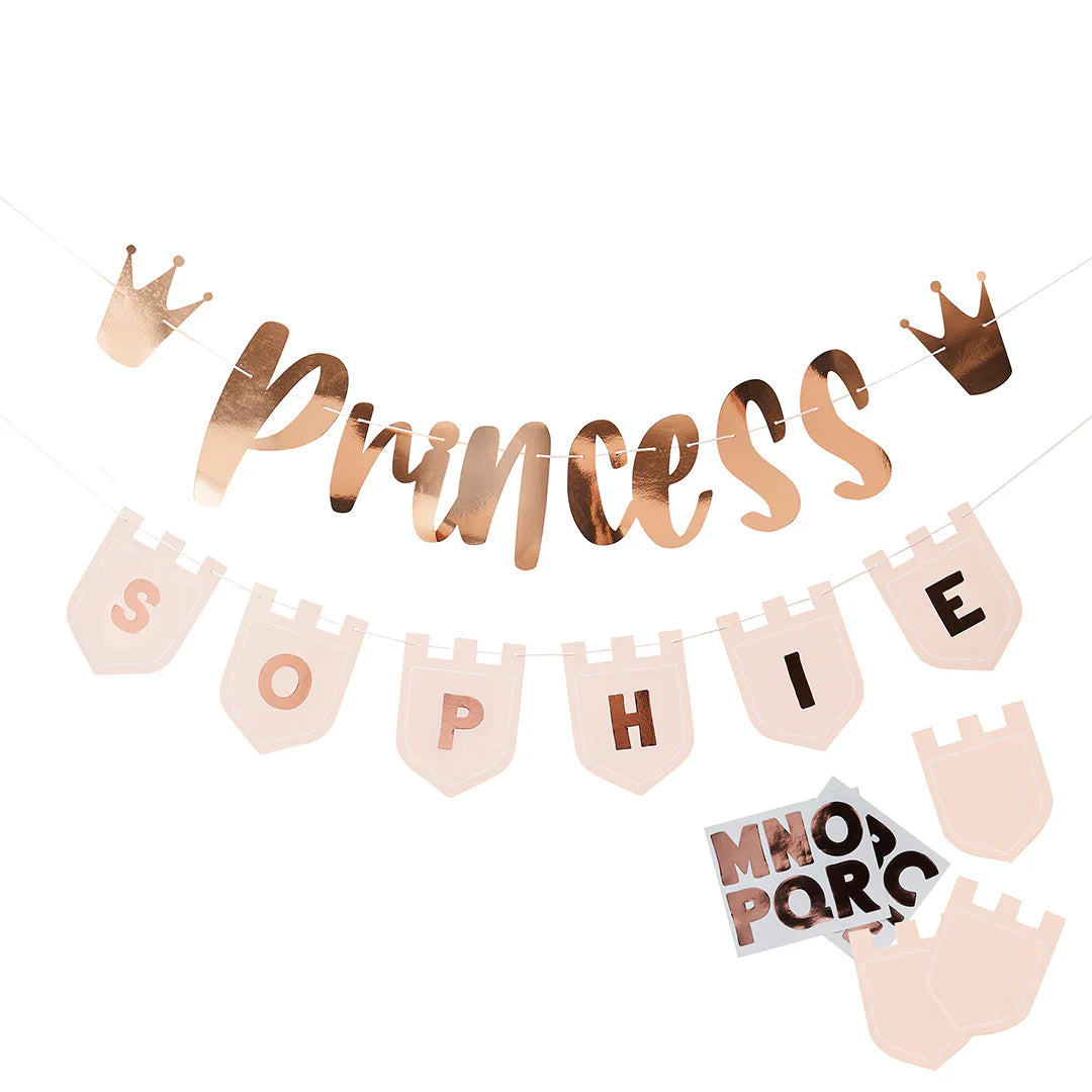Princess Birthday Party Banner With Personalised Flags - Anilas UK